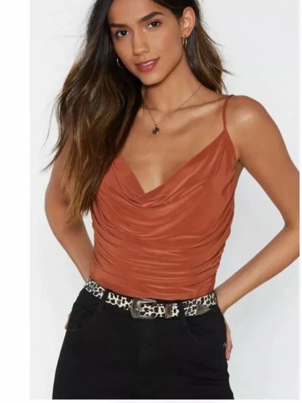 Nasty Gal Rust Cowl-Neck One-Piece Bodysuit